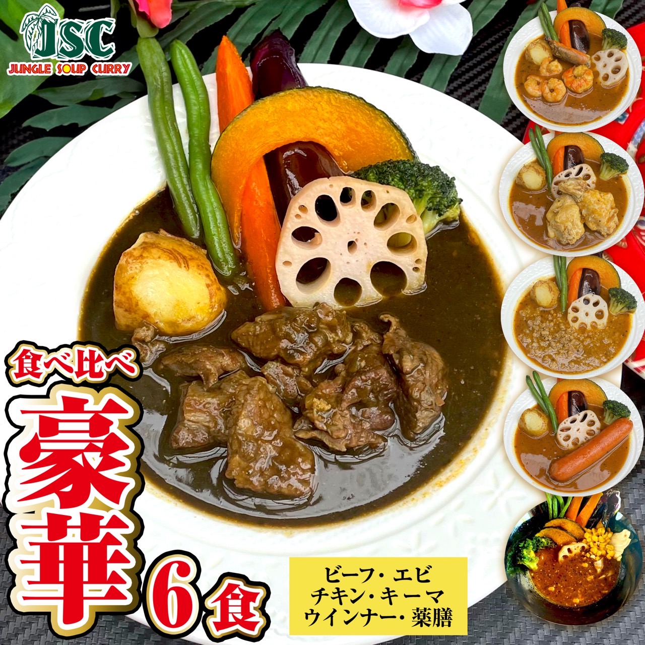絶品スープカレー【豪華６食セット(冷凍）】 ６～１２人前  (1パック/１～２人前） スパイス 食品 セット お取り寄せグルメ 贈答用 ギフト 食べ比べ 詰め合わせ 御歳暮 御年賀 ご飯のお供 冷凍 【送料無料】