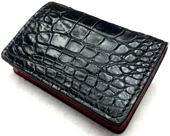 限定生産 【DOLCE VITA ドルチェヴィータ】 高級 クロコダイル シャムワニ 皮革製 カードケース 名刺入れ (ブラック×レッド) 黒 赤 イタリアンレザー サドルレザー ブッテーロ フォーマル ビジネス ワニ革 本革 レザー クロコ 牛革 カードホルダー 名刺ケース 名刺ホルダー|JUNK HOUSE WEST