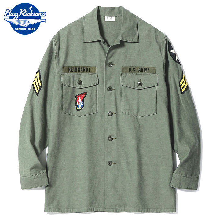 No.BR28662 BUZZ RICKSON'S バズリクソンズSHIRT MAN'S COTTONSATEEN OLIVE GREEN SHADE107 “DEMILITARIZED ZONE”|Junky Special
