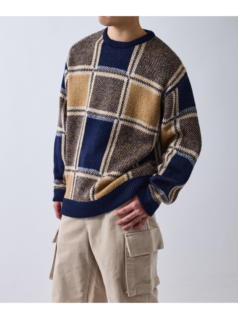 【SALE／9%OFF】チェック柄ニットプルオーバー LE CERCLE par rope' HOMME ジュン スタンダード ピックス トップス ニット オレンジ ベージュ【RBA_E】【送料無料】[ Fashion]