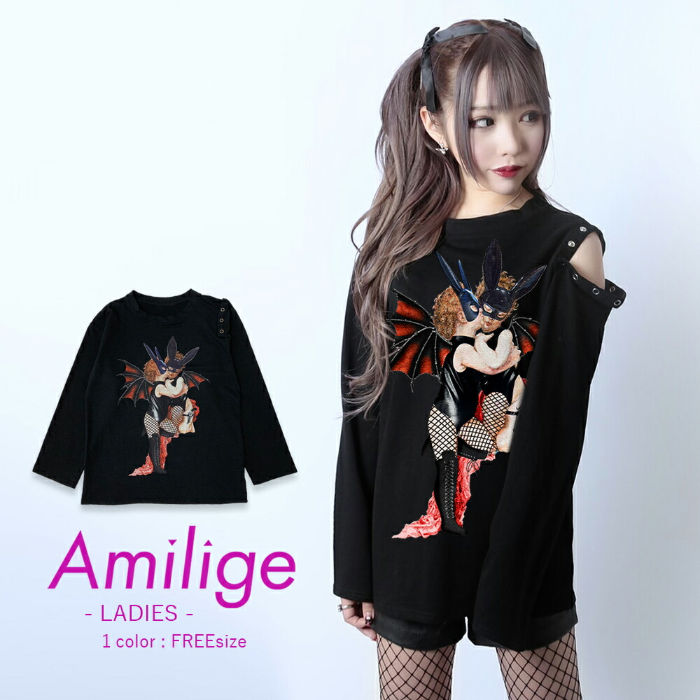 楽天市場 Fetish Angel デザインカットソー Amilige アミリージュ 天使 バニー 悪魔 デビル ロック 原宿 V系 ヴィジュアル系 ビジュアル系 V系 バンド Jury Black