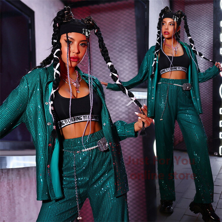 最安価格 大人 ダンス衣装 セットアップ 緑2点セット スパンコール衣装 レディース ジャズ ダンス衣装 派手 セクシー Ds演出服 ヒップホップ チアガール 衣装 ステージ Jazz 練習着 団体 ダンスウェア おしゃれ 正規激安 Css Edu Om