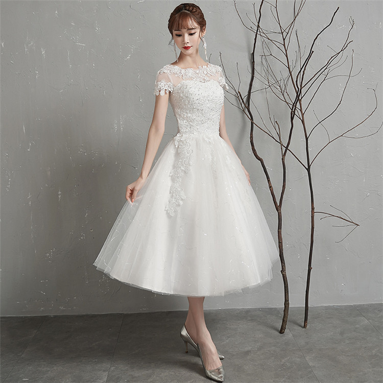 ドレス 結婚式 ウエディングドレス 花嫁 ミニドレス お呼ばれ ミモレ丈 パーティードレス