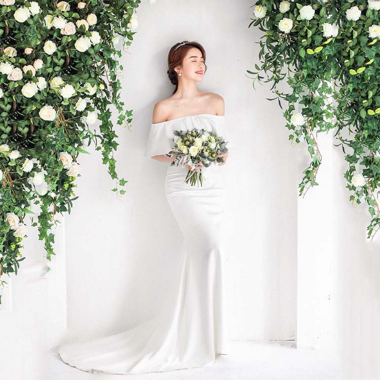 ウエディング ドレス ノースリーブ wedding タイト オフショルダー 花嫁ドレス 二次会 二次会ウエディングドレス レディースドレス 前撮り オーダーメイドも可能【XS～3XL】オーダーメイドサービス【返品交換不可】｜Just For You online store 7,691円