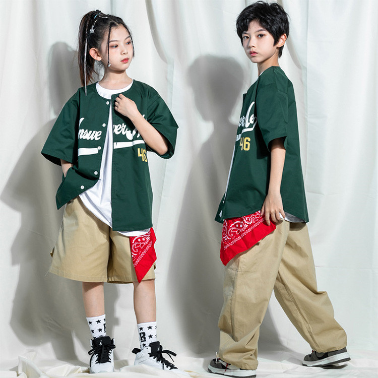 キッズダンス衣装 ヒップホップ ジャズ 舞台演出服 子供 ダンスウェア パンツセット 男の子 女の子 お揃い ステージ衣装 シャツ 長デニムパンツ  短ズボン 応援団 HIPHOP 練習着 発表会 人気 おしゃれ カジュアル 【89%OFF!】