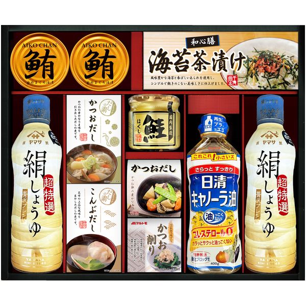 【香典返し 送料無料】 調味料 ギフト 醤油 ヤマサ 絹しょうゆ 日清 油 だしの素 缶詰 瓶詰 鮭フレーク セット 詰め合わせ 惣菜 食卓 食品 グルメ 引き出物 四十九日 引出物 お返し 喪中 法事 お供え物 満中陰志 忌明け 49日 挨拶状 粗供養 品物 お礼 KI-70R2