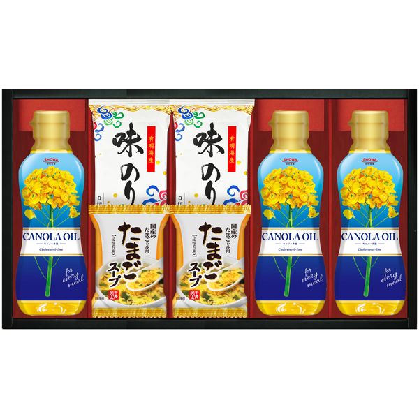 【香典返し 送料無料】 調味料 ギフト 油 オイル 昭和産業 キャノーラ油 味付け海苔 たまごスープ セット 詰め合わせ 惣菜 ご飯のお供 食品 引き出物 四十九日 引出物 お返し 喪中 法事 お供え物 満中陰志 忌明け 49日 挨拶状 粗供養 品物 お礼 SOC-40