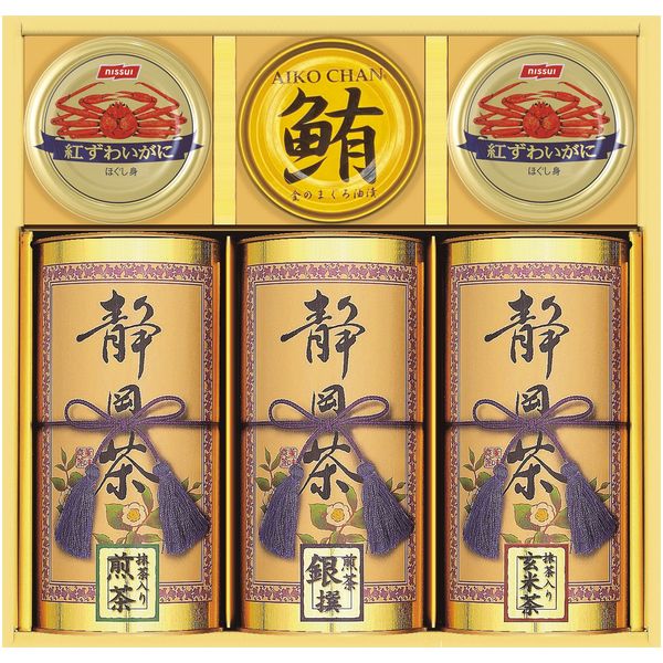 【香典返し 送料無料】 お茶 日本茶 ギフト 和彩撰 セット 静岡茶 缶詰 詰め合わせ 煎茶 緑茶 玄米茶 茶葉 茶筒 ツナ 蟹 カニ缶 飲料 食品 引き出物 四十九日 引出物 お返し 喪中 法事 お供え物 満中陰志 忌明け 49日 挨拶状 粗供養 品物 お礼 CKT-80W