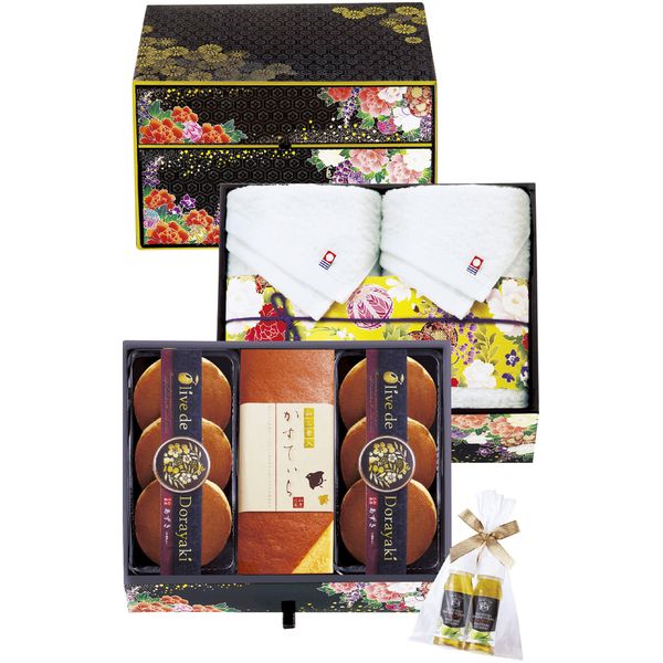 【香典返し 送料無料】 スイーツ ギフト お菓子 和菓子 オリーブ de どら焼き セット 詰め合わせ 餡 かりんとう 今治タオル 個包装 食品 引き出物 四十九日 引出物 お返し 喪中 法事 お供え物 満中陰志 忌明け 49日 挨拶状 粗供養 品物 お礼 ODKF-IJ54