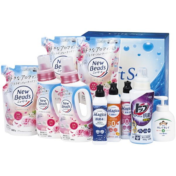 【香典返し 送料無料】 花王 洗剤 ギフト 洗濯用洗剤 衣類用洗剤 液体洗剤 柔軟剤 ニュービーズ 本体 詰め替え セット 詰め合わせ 香料 日用品 引き出物 四十九日 引出物 お返し 喪中 法事 お供え物 満中陰志 忌明け 49日 挨拶状 粗供養 品物 お礼 LST-100G
