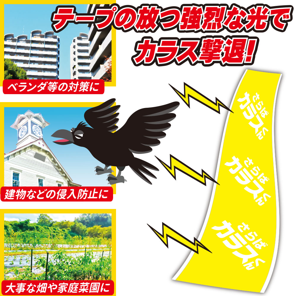 市場 カラス シングルタイプ 対策 グッズ SARABAカラスくん 正規販売店オリジナル品 テープ 撃退 2m