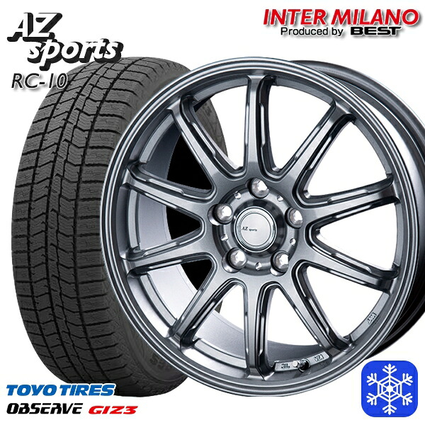 225/55R17 アテンザ スカイライン 2024~2025年製 トーヨー オブザーブ ギズ3 インターミラノ AZ-Sports RC10 シルバー 17インチ 7.0J 5H114.3 スタッドレスタイヤホイール4本セット|格安タイヤホイールジャストパーツ