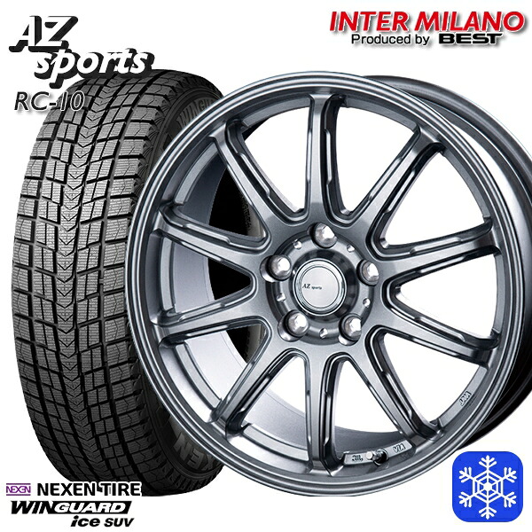 225/60R17 アルファード ヴェルファイア 2025年製 ネクセン ウィンガードアイスSUV インターミラノ AZ-Sports RC10 シルバー 17インチ 7.0J 5H114.3 送料無料 冬タイヤホイール4本セット