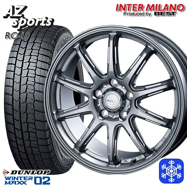 225/55R17 101T XL アテンザ スカイライン 2024~2025年製 ダンロップ ウィンターマックス WM02 ■ インターミラノ AZ-Sports RC10 シルバー 17インチ 7.0J 5H114.3 スタッドレスタイヤホイール4本セット|格安タイヤホイールジャストパーツ