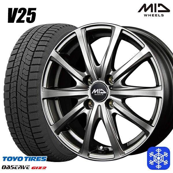 165/70R14 デミオ アクア スペイド 2023～2024年製 トーヨー オブザーブ ギズ2 MID V25 メタリックグレー 14インチ 5.5J 4H100 スタッドレスタイヤホイール4本セット｜格安タイヤホイールジャストパーツ