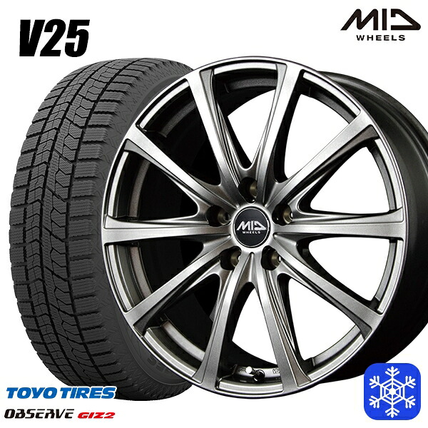 205/60R16 エスティマ マツダ3 2023～2024年製 トーヨー オブザーブ ギズ2 MID V25 メタリックグレー 16インチ 6.5J 5H114.3 送料無料 冬タイヤホイール4本セット