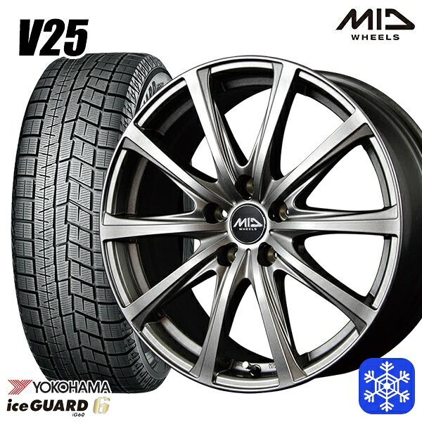 185/60R15 シエンタ(170系) 2023~2024年製 ヨコハマ アイスガード IG60 MID V25 メタリックグレー 15インチ 6.0J 5H100 スタッドレスタイヤホイール4本セット|格安タイヤホイールジャストパーツ