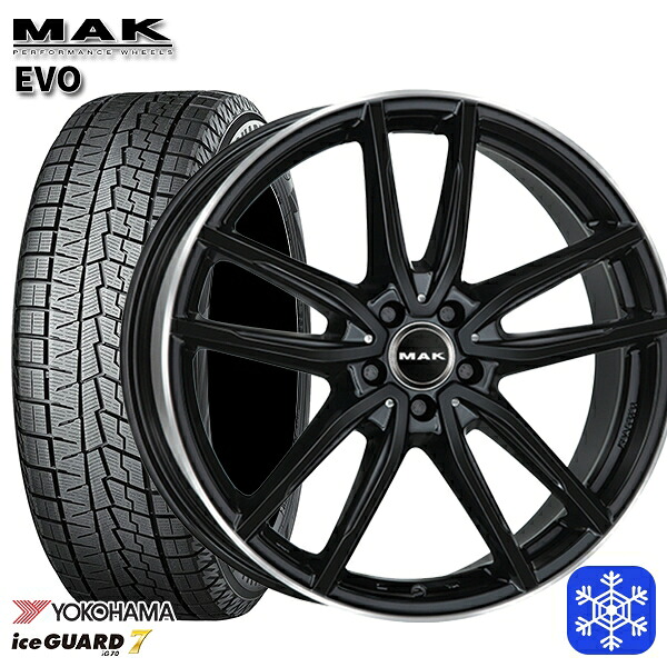 225/45R18 ベンツ Cクラス W205/W206用 2024～2025年製 ヨコハマ アイスガード7 IG70 MAK EVO グロスブラックミラーリング 18インチ 8.0J 5H112 +48 スタッドレスタイヤホイール4本セット｜格安タイヤホイールジャストパーツ