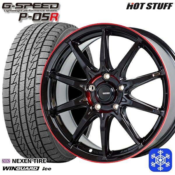 215/65R16 98Q インプレッサXV フォレスターSH系 2024～2025年製 ネクセン ウィンガードアイス HotStuff ジースピード P-05 BK/RED 16インチ 6.5J 5H100 スタッドレスタイヤホイール4本セット｜格安タイヤホイールジャストパーツ