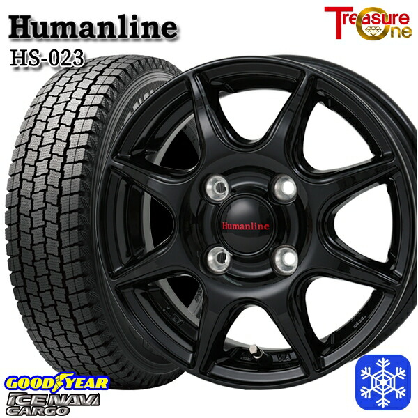 145R12 6PR （145/80R12） 2024～2025年製 グッドイヤー アイスナビカーゴ トレジャーワン ヒューマンライン HS023 BK 12インチ 3.5J 4H100 送料無料 冬タイヤホイール4本セット