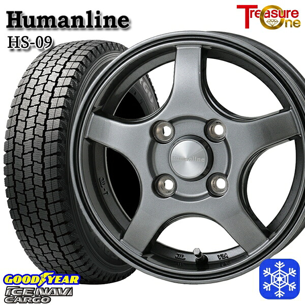 145R12 6PR （145/80R12） 2024～2025年製 グッドイヤー アイスナビカーゴ トレジャーワン ヒューマンライン HS09 DG 12インチ 3.5J 4H100 送料無料 冬タイヤホイール4本セット