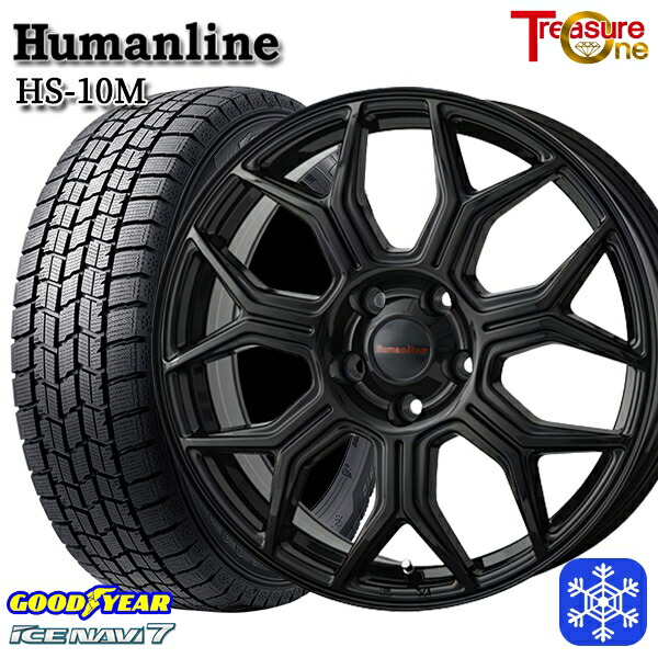 225/45R18 クラウン レヴォーグ 2023～2024年製 グッドイヤー アイスナビ7 NAVI7 トレジャーワン ヒューマンライン HS10M BK 18インチ7.0J 5H114.3 スタッドレスタイヤホイール4本セット｜格安タイヤホイールジャストパーツ 71,995円