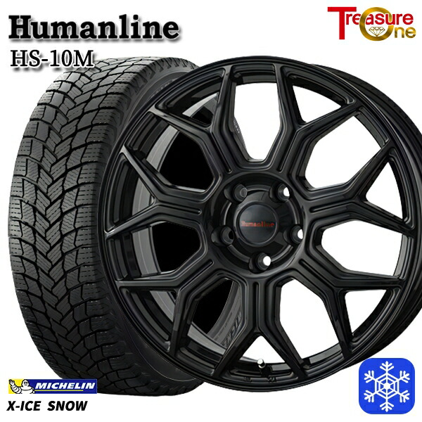 215/45R18 ライズHB ロッキーHB 2024～2025年製 ミシュラン エックスアイススノー トレジャーワン ヒューマンライン HS10M BK 18インチ 7.0J 5H100 送料無料 冬タイヤホイール4本セット