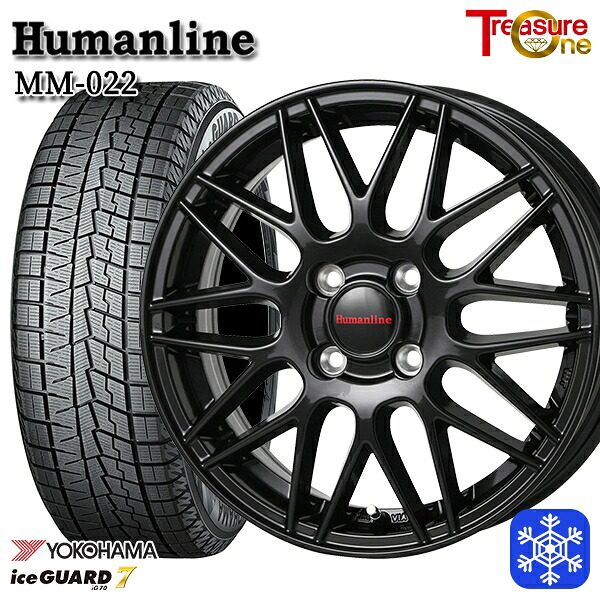 185/70R14 ノート アクア 2024～2025年製 ヨコハマアイスガード7 IG70 トレジャーワン ヒューマンライン MM022 BK 14インチ 5.5J 4H100 +43 送料無料 冬タイヤホイール4本セット