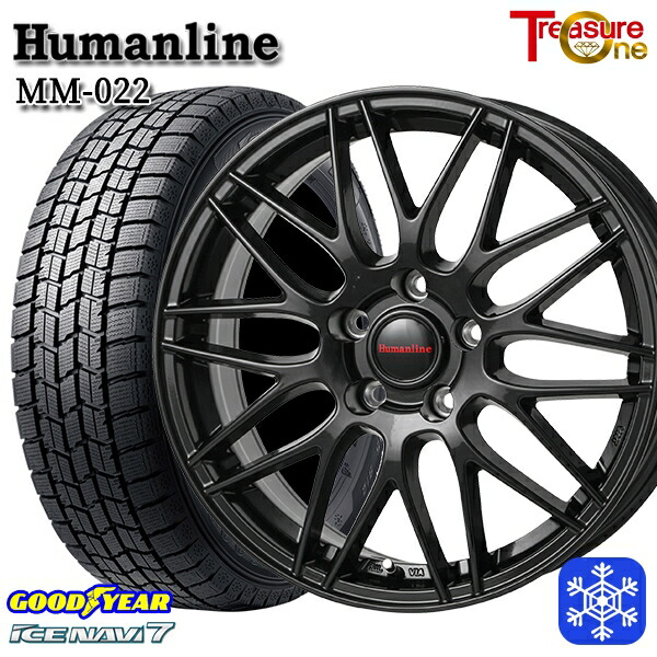 225/60R17 インプレッサ フォレスター 2024～2025年製 グッドイヤー アイスナビ7 NAVI7 トレジャーワン ヒューマンライン MM022 BK 17インチ 7.0J 5H100 送料無料 冬タイヤホイール4本セット