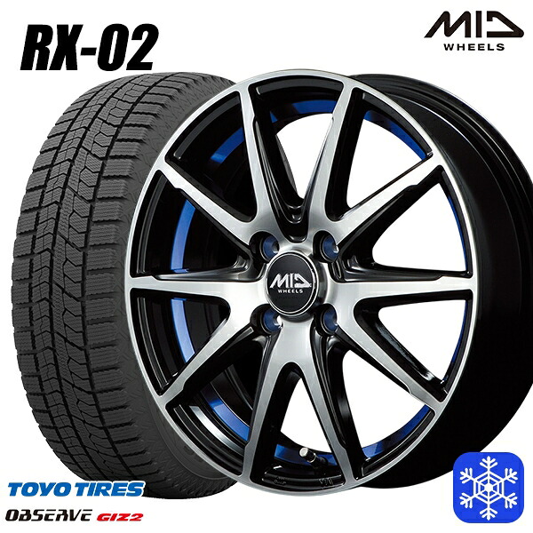 165/60R15 ハスラー ソリオ 2025年製 トーヨー オブザーブ ギズ2 MID RX-02 BLUE 15インチ 4.5J 4H100 送料無料 冬タイヤホイール4本セット