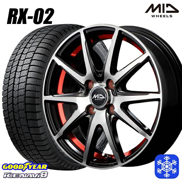 165/70R14 デミオ アクア スペイド 2024～2025年製 グッドイヤー アイスナビ8 NAVI8 MID RX-02 RED 14インチ 5.5J 4H100 送料無料 冬タイヤホイール4本セット