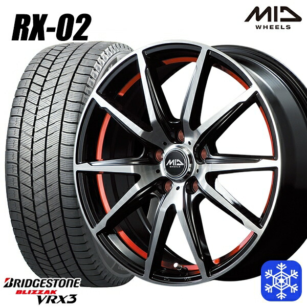 195/65R15 30/50プリウス インプレッサ 2024～2025年製 ブリヂストン ブリザック VRX3 MID RX-02 RED 15インチ 6.0J 5H100 送料無料 冬タイヤホイール4本セット
