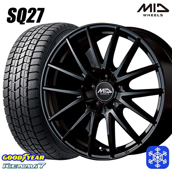 215/60R17 96Q アルファード ヴェルファイア 2025年製 グッドイヤー アイスナビ7 NAVI7 MID SQ27 ブラック 17インチ 7.0J 5H114.3 スタッドレスタイヤホイール4本セット|格安タイヤホイールジャストパーツ