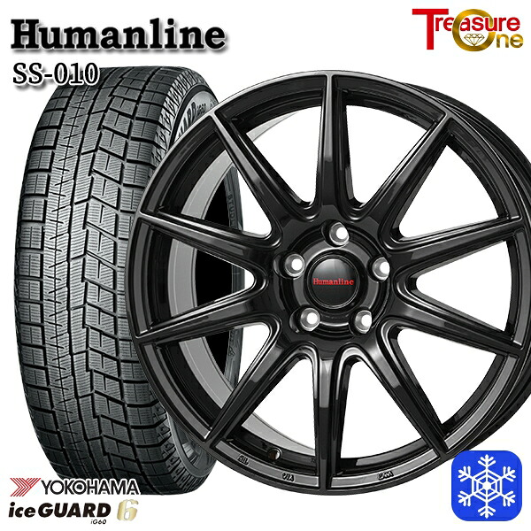 205/60R16 ウィッシュ エクシーガ 2023～2024年製 ヨコハマ アイスガード IG60 トレジャーワン ヒューマンライン SS010 BK 16インチ 6.5J 5H100 送料無料 冬タイヤホイール4本セット