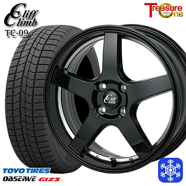 185/60R15 ヤリス ヴィッツ 2024～2025年製 トーヨー オブザーブ ギズ3 トレジャーワン クリフクライム TC09 BK 15インチ 5.5J 4H100 送料無料 冬タイヤホイール4本セット