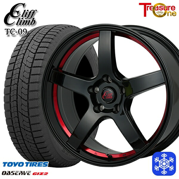215/45R18 キックス マツダ3 2025年製 トーヨー オブザーブ ギズ2 トレジャーワン クリフクライム TC09 BK/レッド 18インチ 7.0J 5H114.3 スタッドレスタイヤホイール4本セット|格安タイヤホイールジャストパーツ