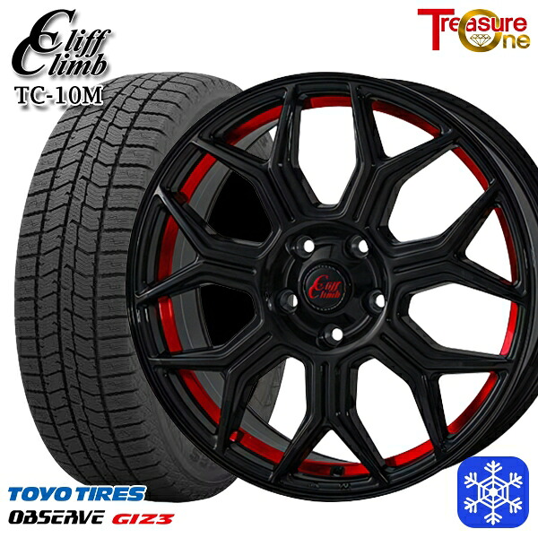 235/55R18 RAV4 NX 2024~2025年製 トーヨー オブザーブ ギズ3 トレジャーワン クリフクライム TC10M BK/レッド 18インチ 7.0J 5H114.3 スタッドレスタイヤホイール4本セット|格安タイヤホイールジャストパーツ