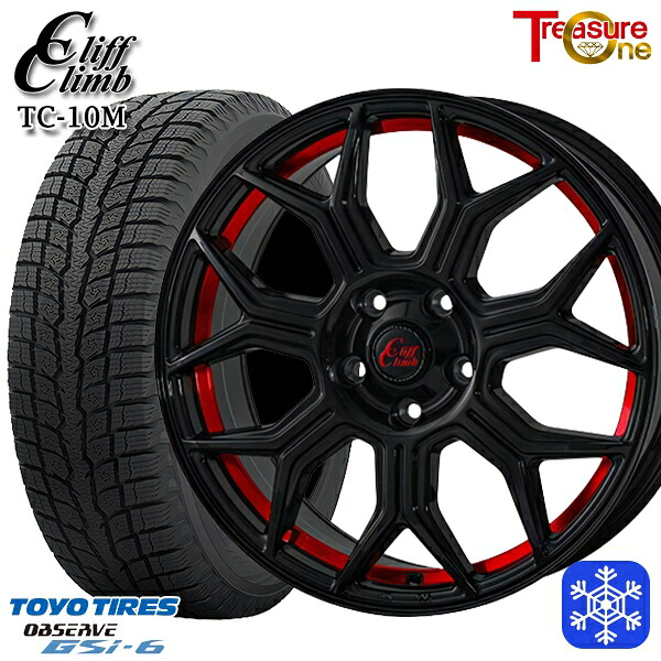 225/60R18 RAV4 NX 2022～2023年製 トーヨー オブザーブ GSi-6 トレジャーワン クリフクライム TC10M BK/レッド 18インチ 8.0J 5H114.3 送料無料 冬タイヤホイール4本セット