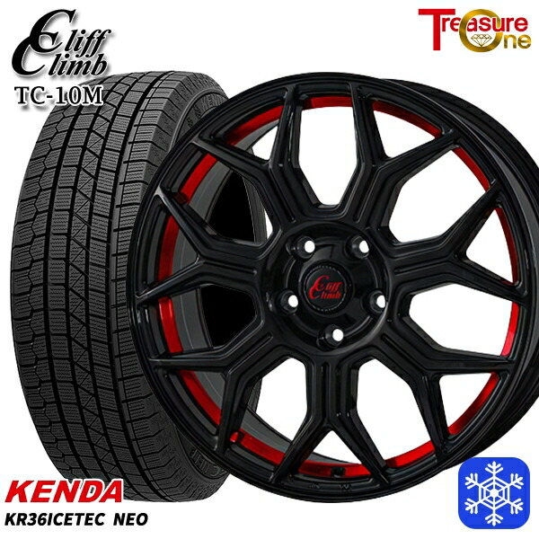 235/55R18 RAV4 NX 2021～2023年製 ケンダ アイステックネオ KR36 トレジャーワン クリフクライム TC10M BK/レッド 18インチ 8.0J 5H114.3 送料無料 冬タイヤホイール4本セット