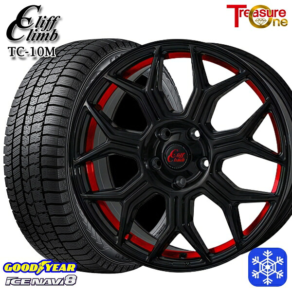225/45R18 クラウン レヴォーグ 2024～2025年製 グッドイヤー アイスナビ8 NAVI8 トレジャーワン クリフクライム TC10M BK/レッド 18インチ 8.0J 5H114.3 送料無料 冬タイヤホイール4本セット