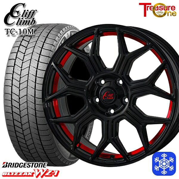 215/50R18 ヤリスクロス ジューク 2025年製 ブリヂストン ブリザック WZ1 トレジャーワン クリフクライム TC10M BK/レッド 18インチ 7.0J 5H114.3 送料無料 冬タイヤホイール4本セット