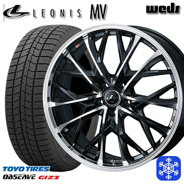 225/55R18 デリカD5 エクストレイル 2024～2025年製 トーヨー オブザーブ ギズ3 Weds ウェッズ レオニス MV PBMC 18インチ 8.0J 5H114.3 送料無料 冬タイヤホイール4本セット