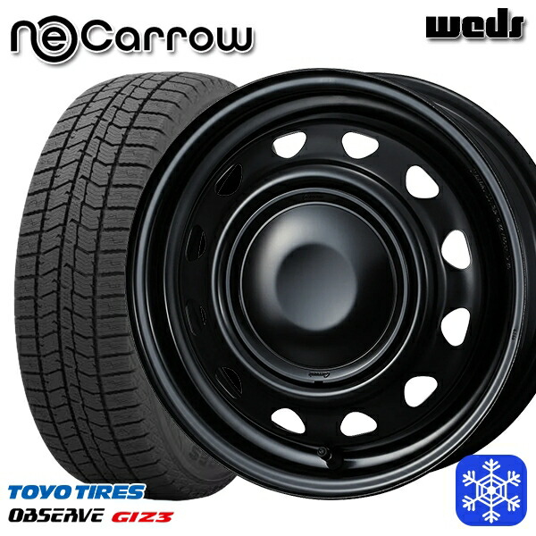 155/65R14 N-BOX タント 2024～2025年製 トーヨー オブザーブ ギズ3 Weds ウェッズ ネオキャロ セミマットブラック/ブラックキャップ 14インチ 4.5J 4H100 送料無料 冬タイヤホイール4本セット