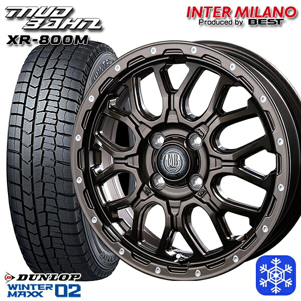165/60R15 ハスラー ソリオ 2024~2025年製 ダンロップ ウィンターマックス WM02 インターミラノ マッドバーン XR-800M GBR/PP 15インチ 4.5J 4H100 スタッドレスタイヤホイール4本セット|格安タイヤホイールジャストパーツ