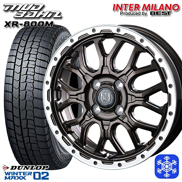 165/60R15 ハスラー ソリオ 2024~2025年製 ダンロップ ウィンターマックス WM02 インターミラノ マッドバーン XR-800M GBR/RP 15インチ 4.5J 4H100 スタッドレスタイヤホイール4本セット|格安タイヤホイールジャストパーツ