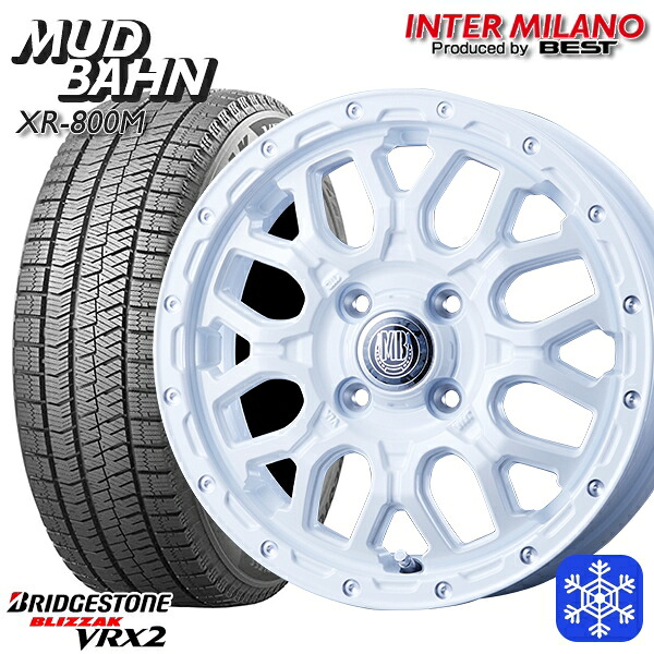 165/55R15 N-BOX タント 2023～2024年製 ブリヂストン ブリザック VRX2 インターミラノ マッドバーン XR-800M PWH/PP 15インチ 4.5J 4H100+45 スタッドレスタイヤホイール4本セット｜格安タイヤホイールジャストパーツ