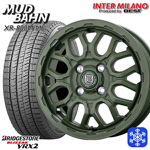 165/55R14 モコ ルークス 数量限定 2021~2022年製 ブリヂストン ブリザック VRX2 インターミラノ マッドバーン XR-800M ME チッピンググリーン(CGR) 14インチ 4.5J 4H100+45 スタッドレスタイヤホイール4本セット|格安タイヤホイールジャストパーツ