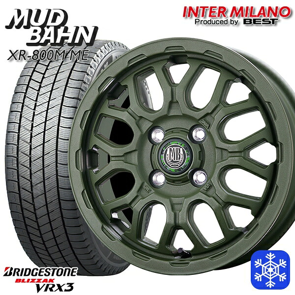 155/65R14 N-BOX タント 2025年製 ブリヂストン ブリザック VRX3 インターミラノ マッドバーン XR-800M ME チッピンググリーン(CGR) 14インチ 4.5J 4H100+45 スタッドレスタイヤホイール4本セット|格安タイヤホイールジャストパーツ