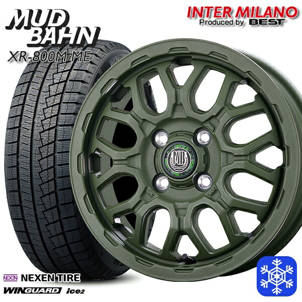 165/55R14 モコ ルークス 2025年製 ネクセン ウィンガードアイス2 インターミラノ マッドバーン XR-800M ME チッピンググリーン（CGR） 14インチ 4.5J 4H100+45 送料無料 冬タイヤホイール4本セット