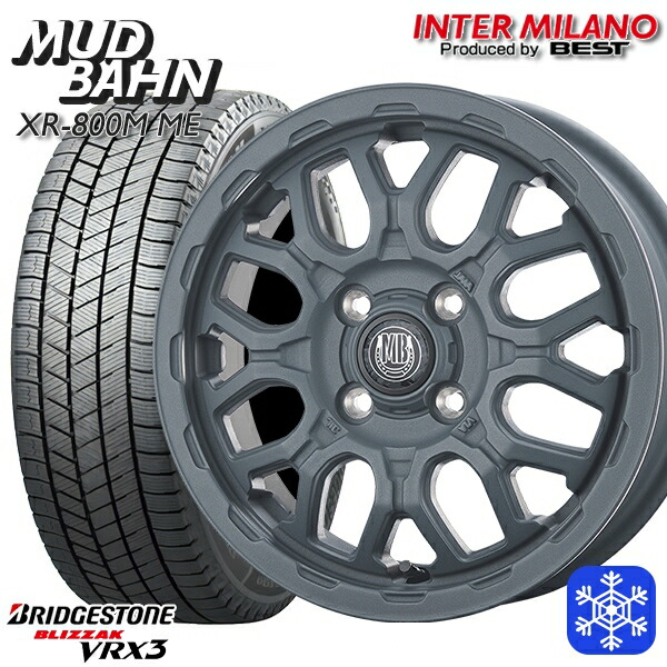 165/65R14 ハスラー ソリオ 2024～2025年製 ブリヂストン ブリザック VRX3 インターミラノ マッドバーン XR-800M ME チッピンググレー（CGY） 14インチ 4.5J 4H100+45 送料無料 冬タイヤホイール4本セット